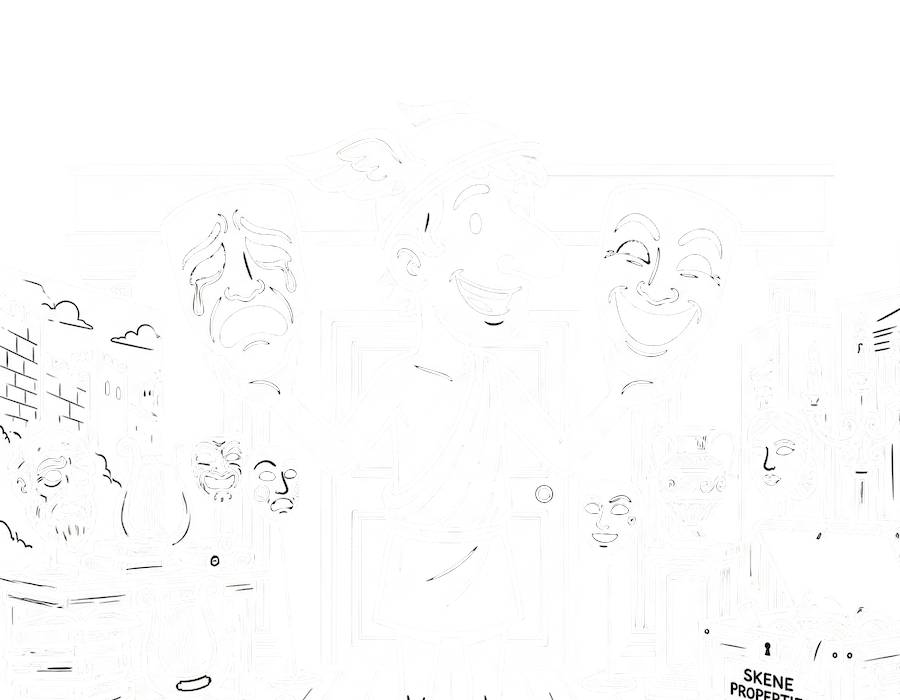 Hermes with theatre masks